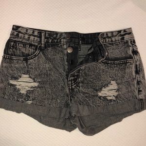Acid wash denim shorts